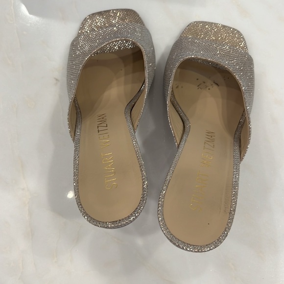 Stuart Weitzman Tia 85 lucite wedge new noir Poudre size 9.5 - Picture 7 of 8